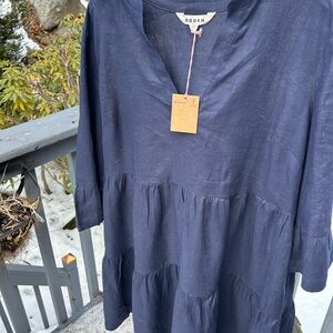 Boden Deep Blue V-Neck Linen dress NWT